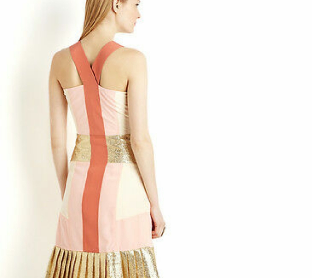 $348 2B. RychY-Strap Colorblock Silk Peach Dress 8